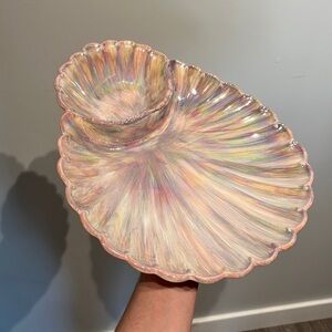 Clam Shell Pink Iridescent Chip and Dip Serving Dish